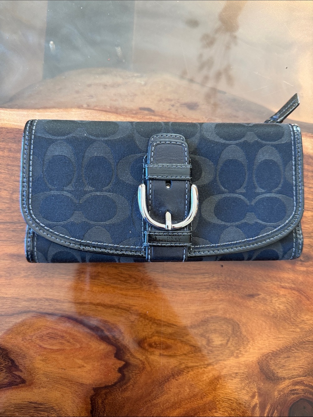 Coach Black Signature Buckle Continental Wallet